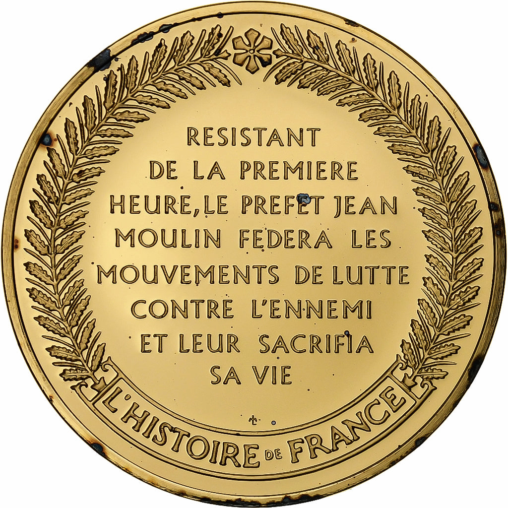 Frankrijk, Medaille, Jean Moulin, Gold plated silver, L'Histoire de France, UNC-
