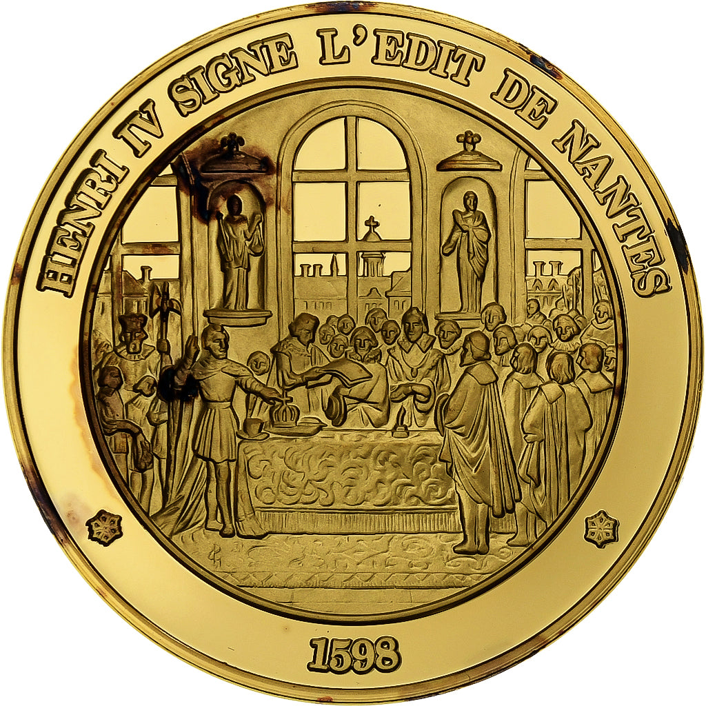 Frankrijk, Medaille, Henri IV, Edit de Nantes, Gold plated silver, L'Histoire de
