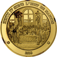 Frankrijk, Medaille, Henri IV, Edit de Nantes, Gold plated silver, L'Histoire de