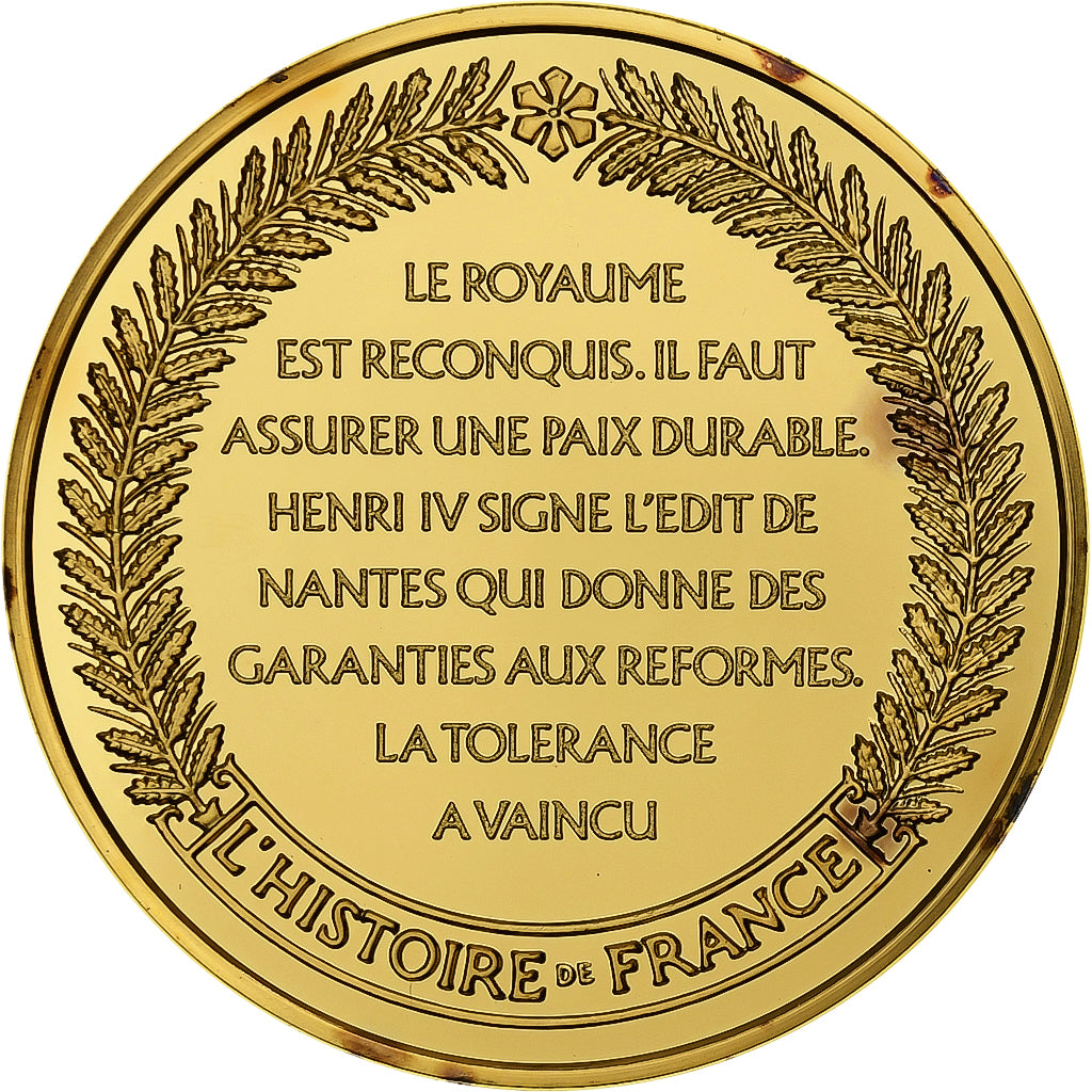 Frankrijk, Medaille, Henri IV, Edit de Nantes, Gold plated silver, L'Histoire de