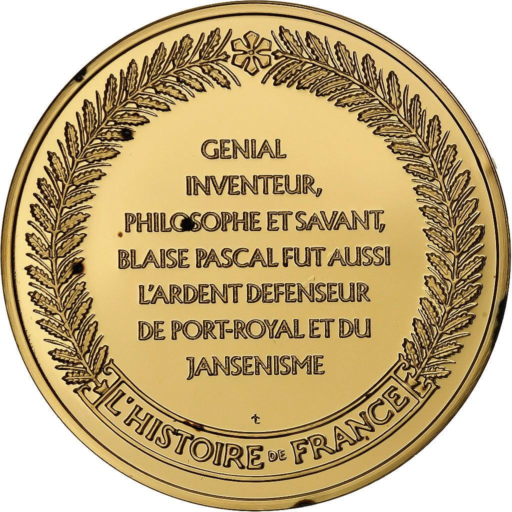 France, Medal, Blaise Pascal, Gold plated silver, L'Histoire de France, MS(63)
