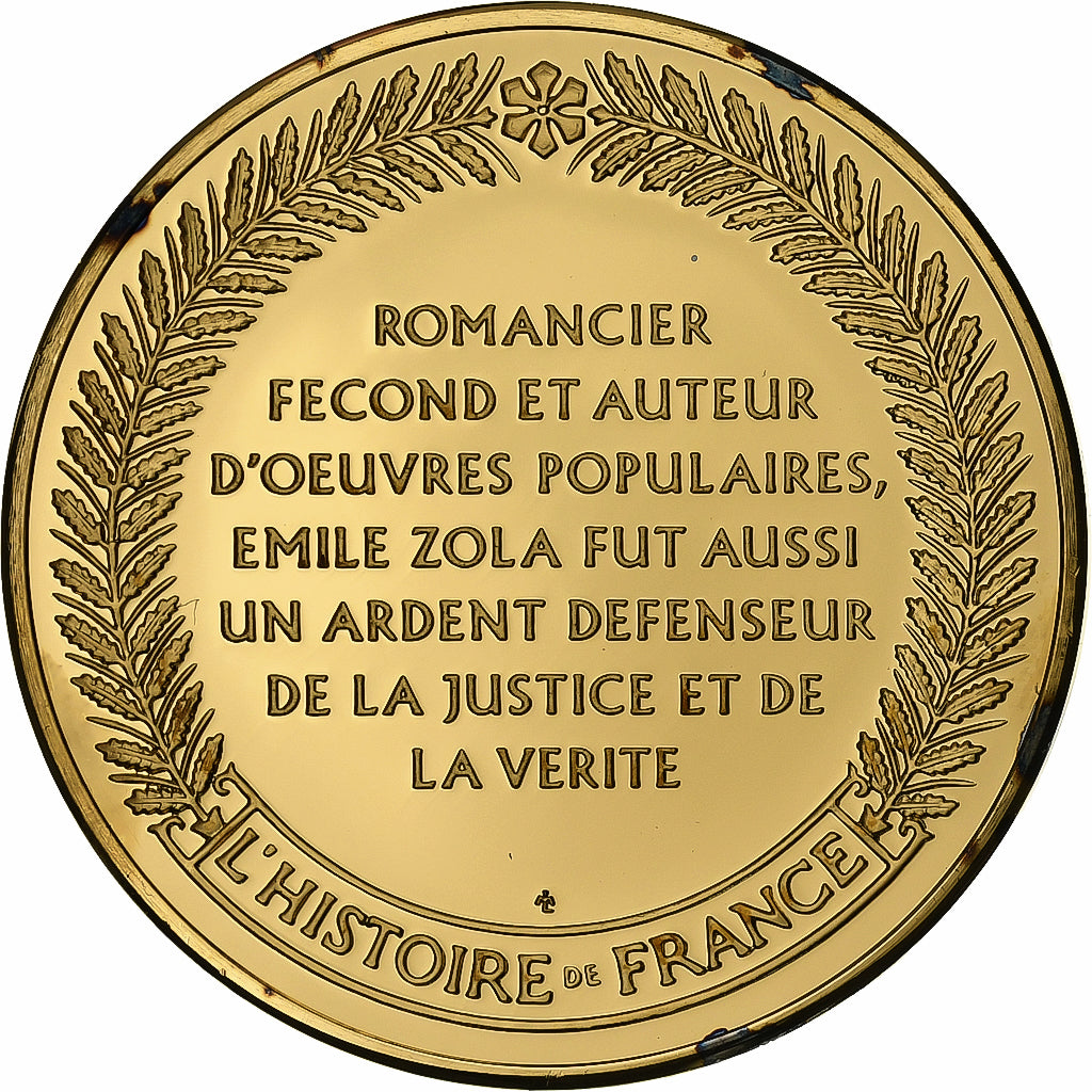 Frankrijk, Medaille, Émile Zola, Gold plated silver, L'Histoire de France, UNC-