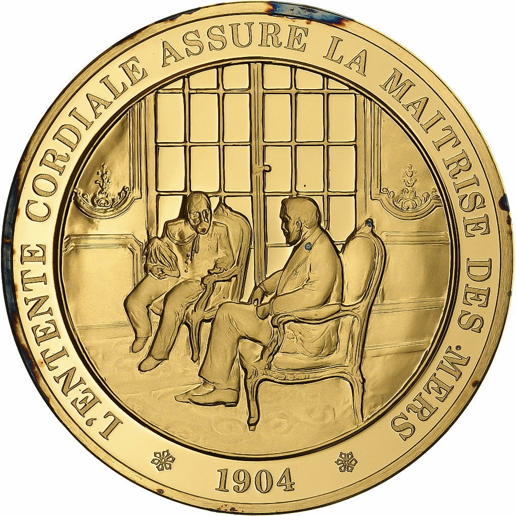 Francia, medalla, Entente, 1904, Gold plated silver, L'Histoire de France, SC