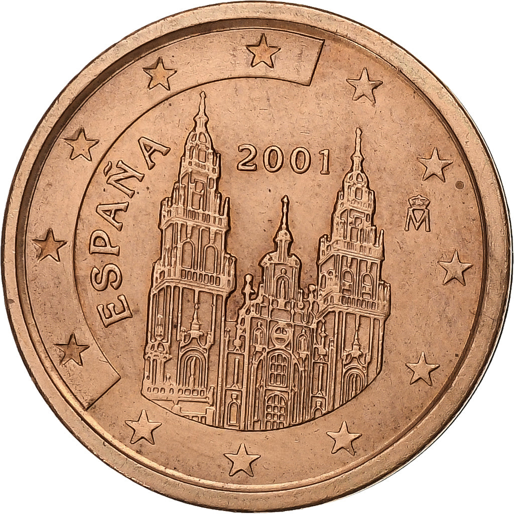 Spanje, 2 Euro Cent, 2001, Madrid, Copper Plated Steel, UNC-