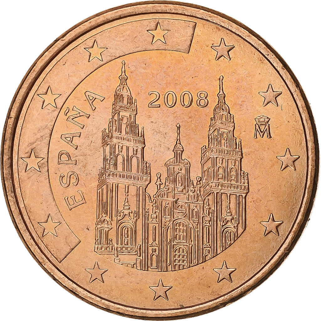 Spanien, 5 Euro Cent, 2008, Madrid, Copper Plated Steel, UNZ