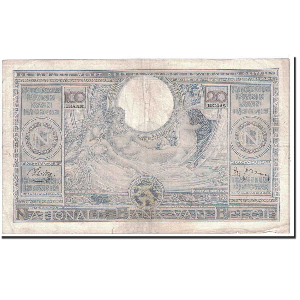 Banconote, Belgio, 100 Francs-20 Belgas, 1939, 1939-07-26, KM:107, MB+