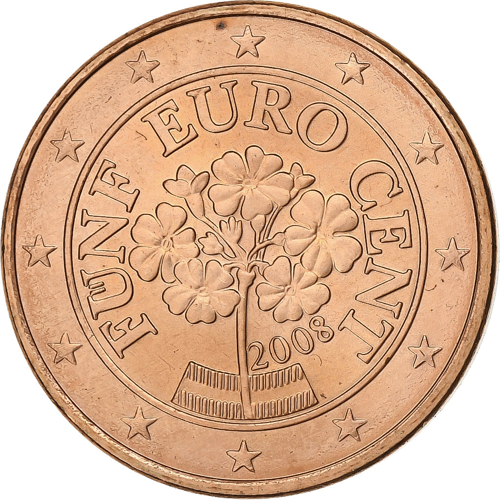 Austria, 5 Euro Cent, 2008, Vienna, Copper Plated Steel, MS(63)