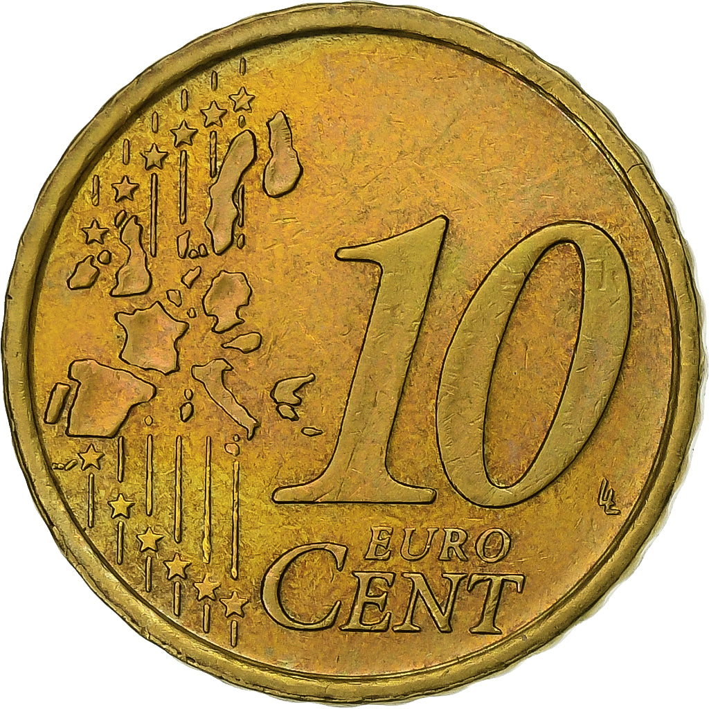 Italië, 10 Euro Cent, 2002, Rome, Copper Plated Steel, UNC-