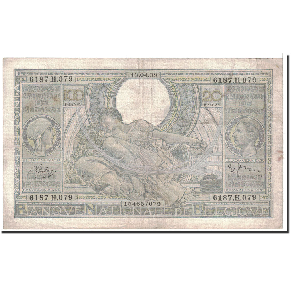 Banconote, Belgio, 100 Francs-20 Belgas, 1939, 1939-04-13, KM:107, MB