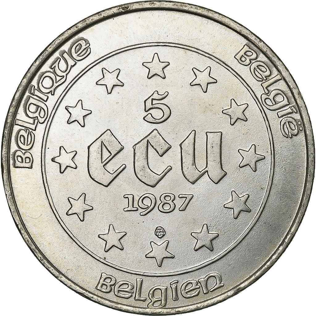 Belgium, 5 Ecu, 1987, Silver, MS(63), KM:166