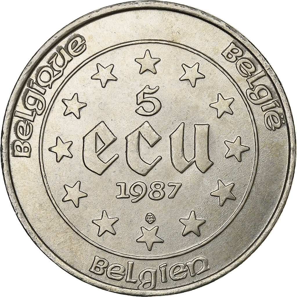 Belgium, 5 Ecu, 1987, Silver, MS(63), KM:166