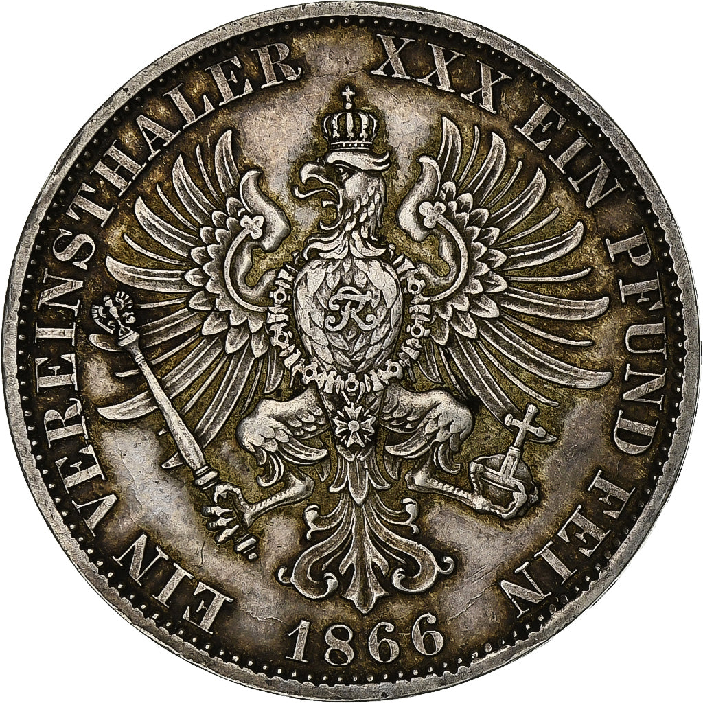 German States, PRUSSIA, Wilhelm I, Thaler, 1866, Berlin, Silver, AU(50-53)