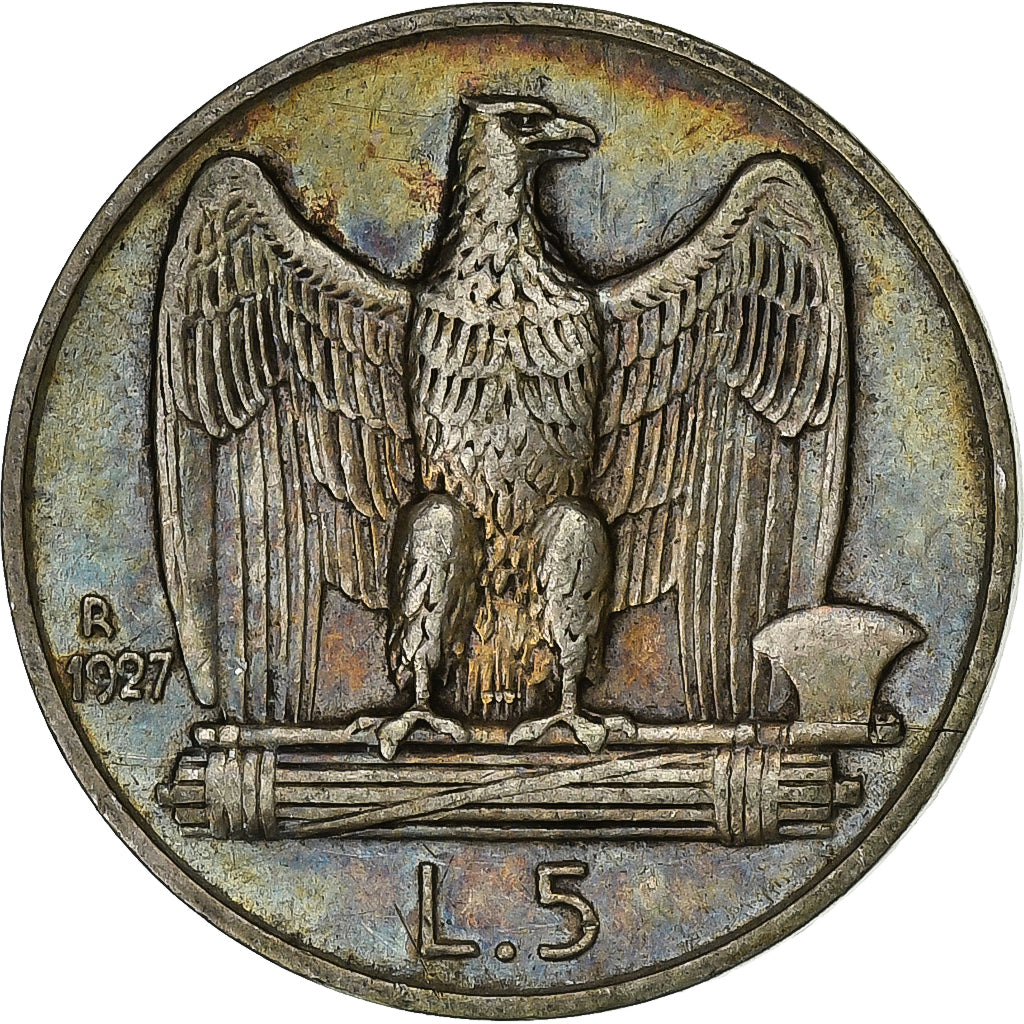 Coin, Italy, Vittorio Emanuele III, 5 Lire, 1927, Rome, AU(50-53), Silver