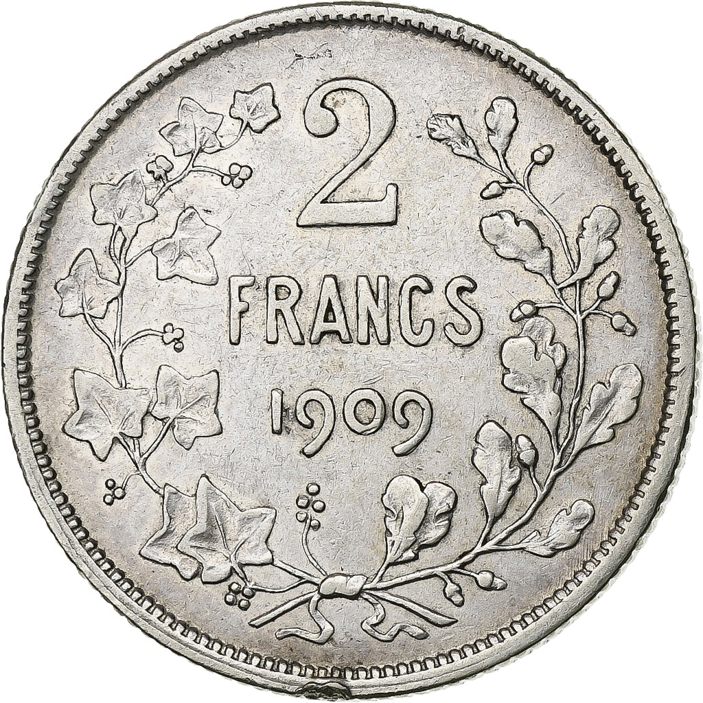 Belgium, 2 Francs, 2 Frank, 1909, Silver, AU(50-53), KM:59