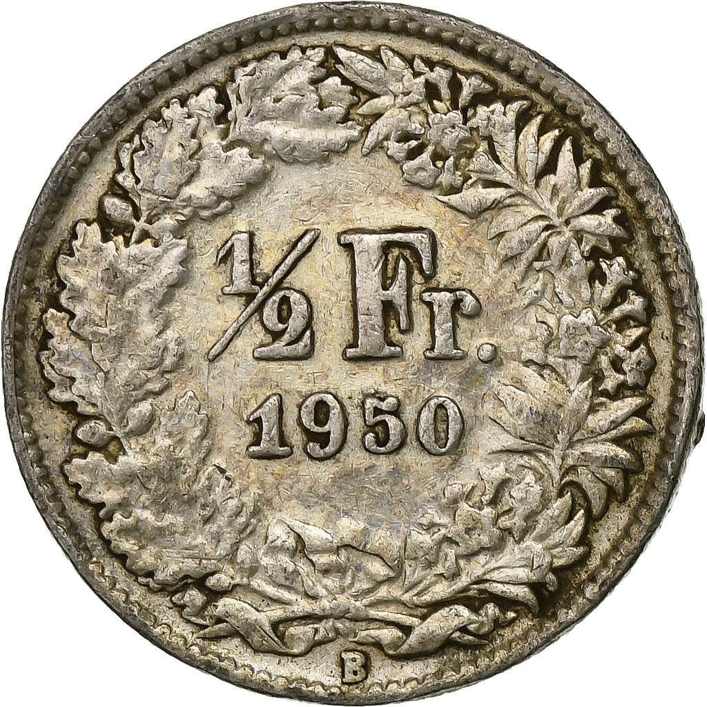 Suiza, 1/2 Franc, 1950, Bern, Plata, MBC+, KM:23