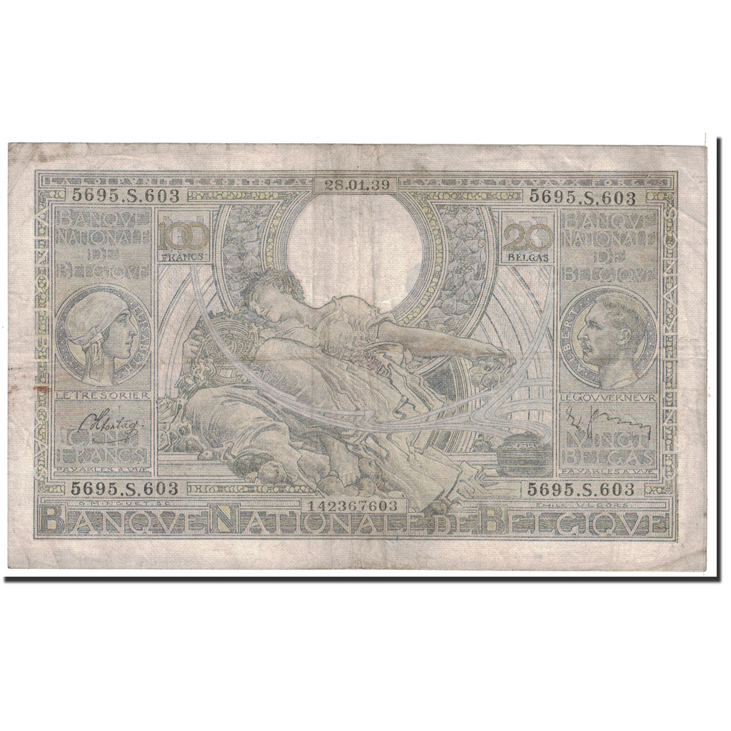Banconote, Belgio, 100 Francs-20 Belgas, 1939, 1939-01-28, KM:107, MB