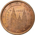 Spagna, 5 Euro Cent, 2002, Madrid, Acciaio placcato rame, SPL