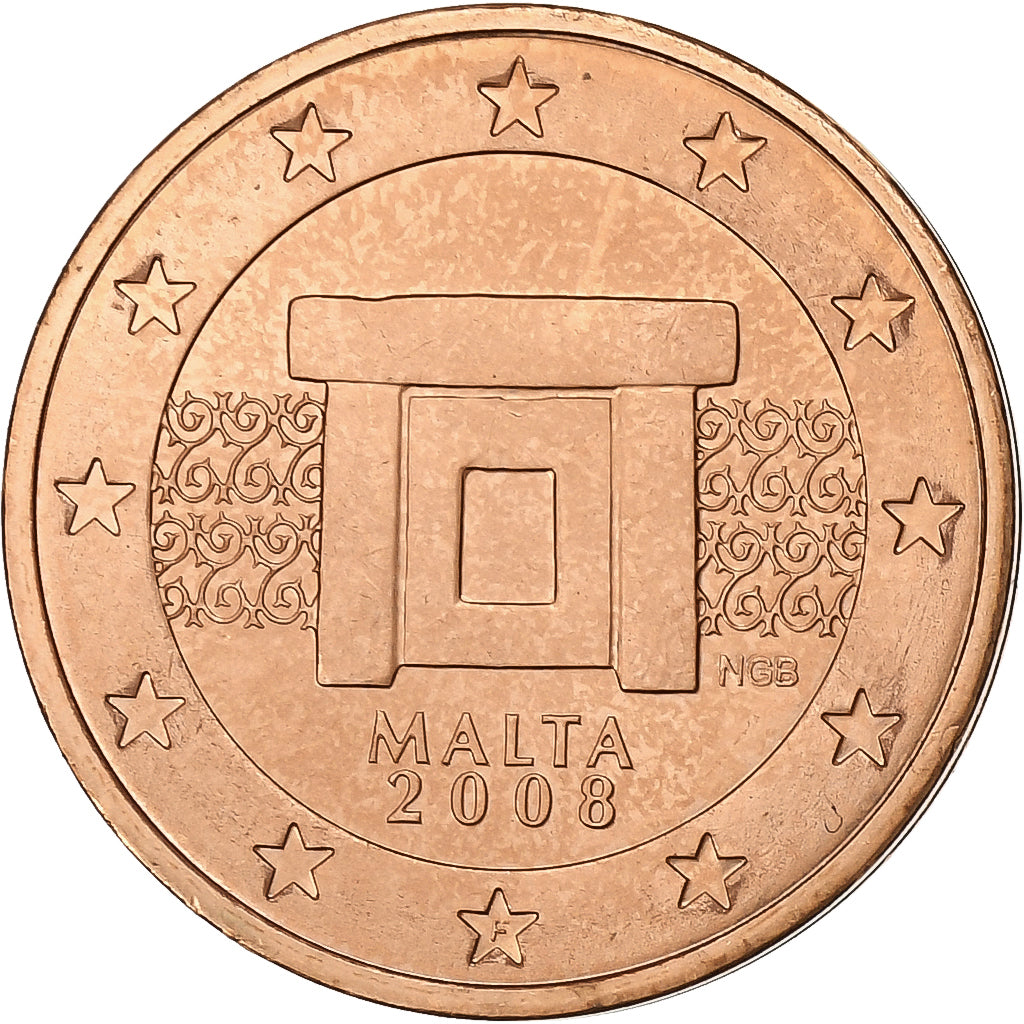 Malta, 2 Euro Cent, 2008, Paris, Miedź platerowana stalą, MS(63)