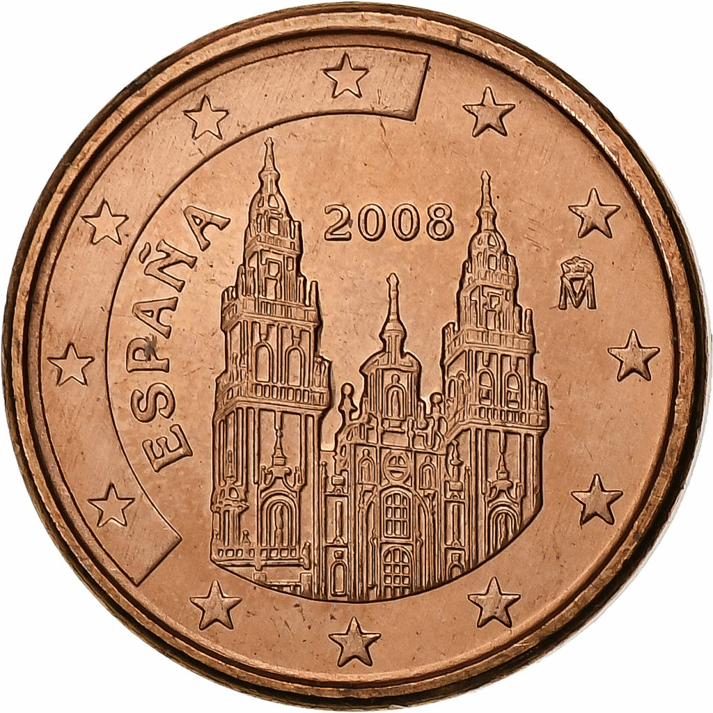 Spanje, Euro Cent, 2008, Madrid, Copper Plated Steel, UNC-