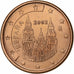 Espagne, Euro Cent, 2002, Madrid, Cuivre plaqué acier, SPL