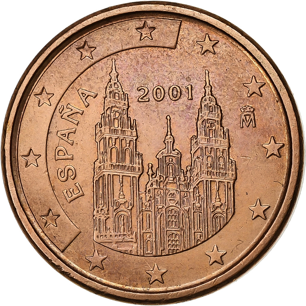 España, Euro Cent, 2001, Madrid, Cobre chapado en acero, SC