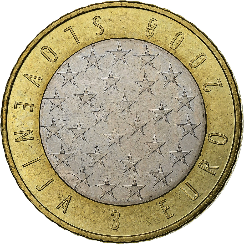 Słowenia, 3 Euro, 2008, Utrecht, Bimetaliczny, MS(63)