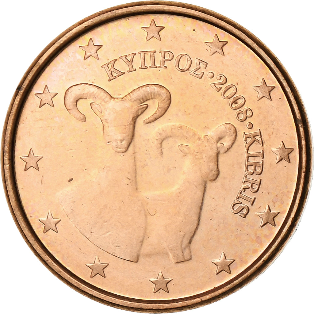 Chipre, Euro Cent, 2008, Aço Cromado a Cobre, MS(63)