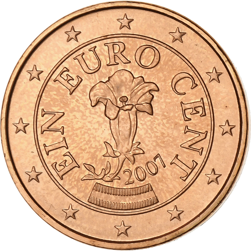 Áustria, Euro Cent, 2007, Vienna, Aço Cromado a Cobre, MS(63)