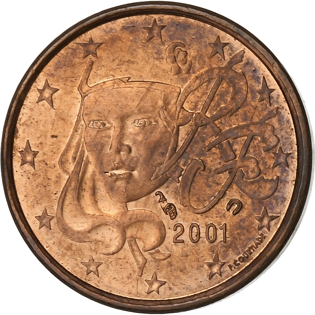 Francia, Euro Cent, 2001, Paris, Cobre chapado en acero, SC