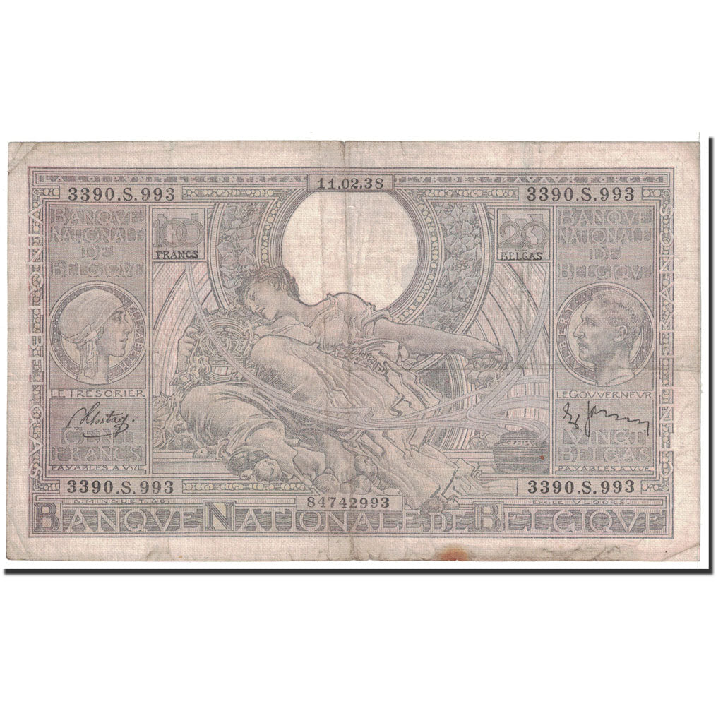Banconote, Belgio, 100 Francs-20 Belgas, 1938, 1938-02-11, KM:107, MB