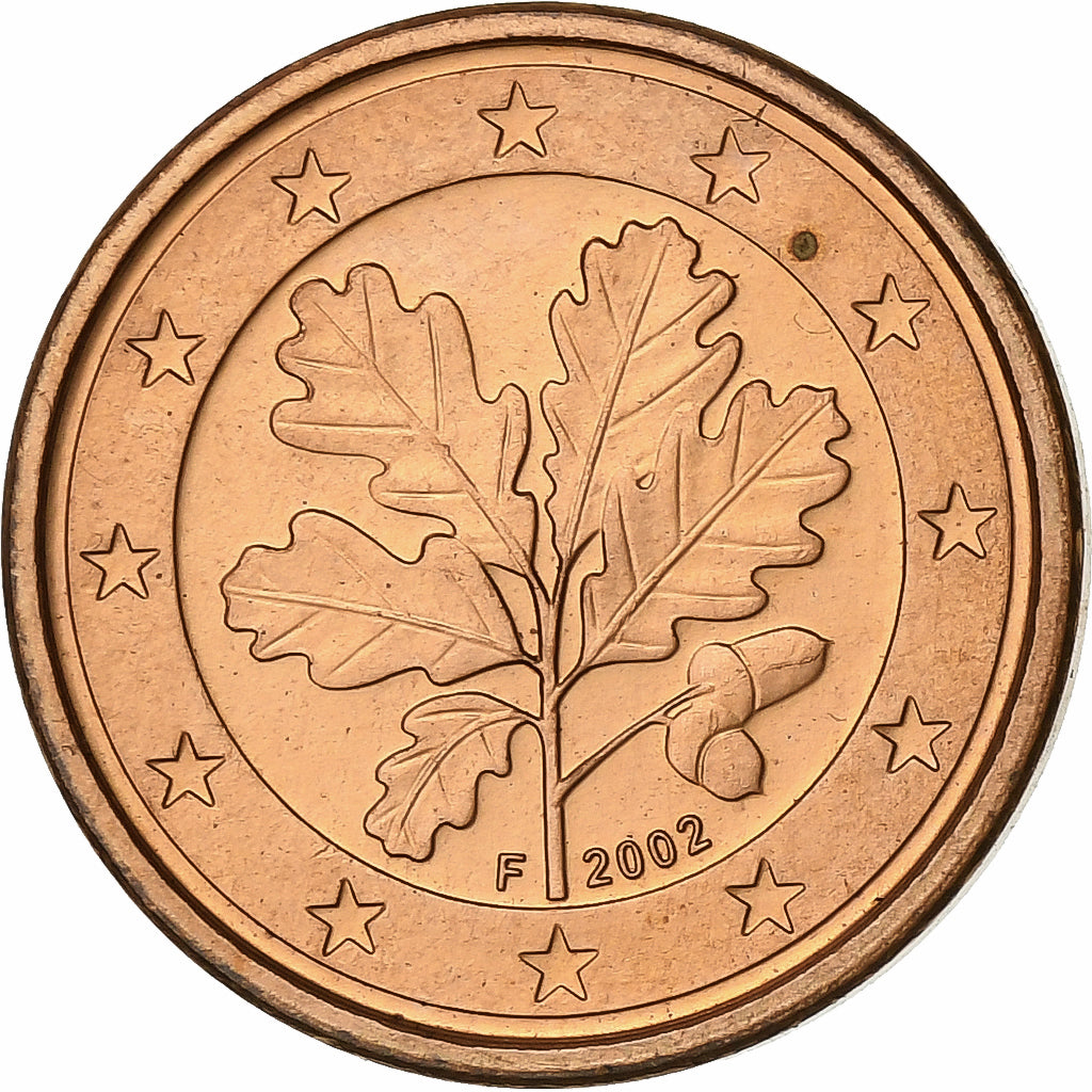 Duitsland, Euro Cent, 2002, Stuttgart, Copper Plated Steel, UNC-