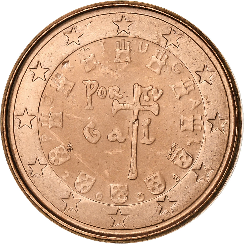 Portugal, Euro Cent, 2008, Lisbon, Copper Plated Steel, UNZ