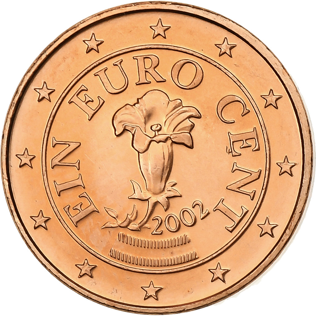 Áustria, Euro Cent, 2002, Vienna, Aço Cromado a Cobre, MS(63)