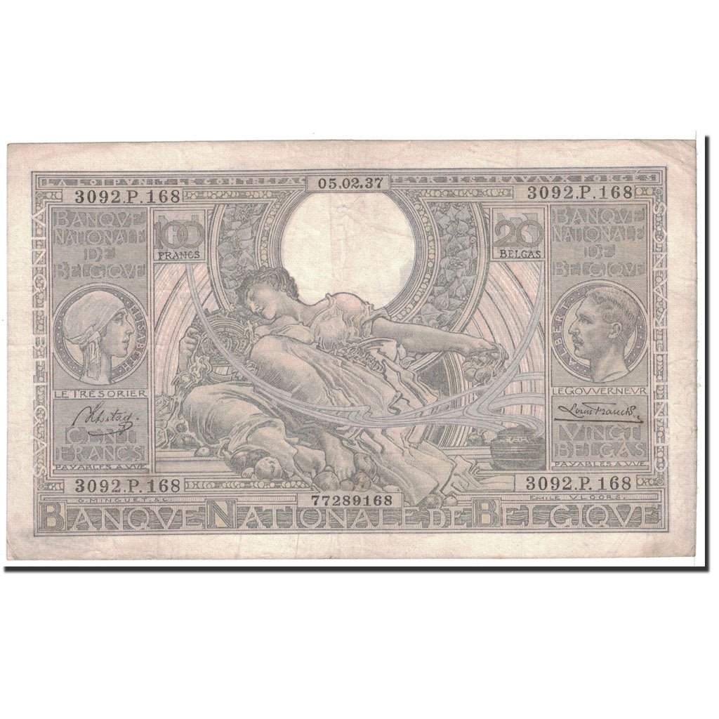 Banconote, Belgio, 100 Francs-20 Belgas, 1937, 1937-02-05, KM:107, BB