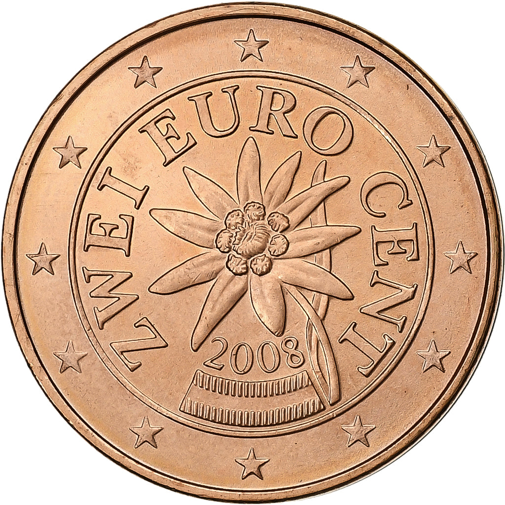 Österreich, 2 Euro Cent, 2008, Vienna, Copper Plated Steel, UNZ