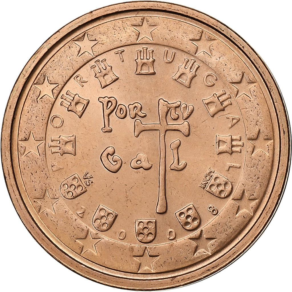 Portugal, 2 Euro Cent, 2008, Lisbon, Copper Plated Steel, MS(63)