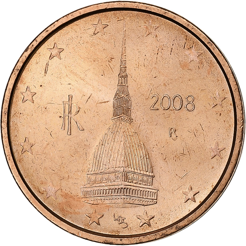 Italy, 2 Euro Cent, 2008, Rome, Copper Plated Steel, MS(63)