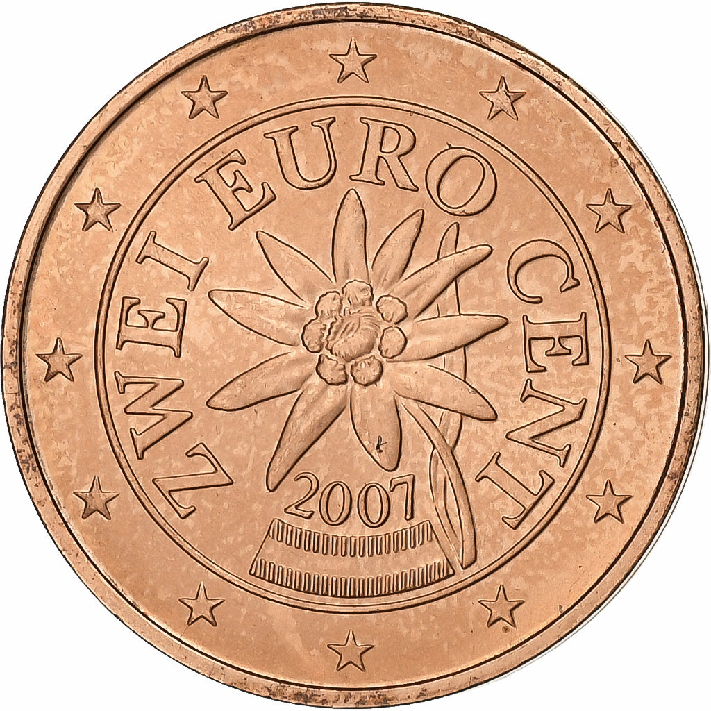 Austria, 2 Euro Cent, 2007, Vienna, Copper Plated Steel, MS(60-62)