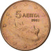 Griekenland, 5 Euro Cent, 2002, Athens, Copper Plated Steel, ZF+