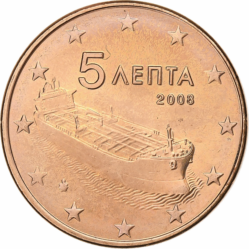 Greece, 5 Euro Cent, 2008, Athens, Copper Plated Steel, MS(60-62)