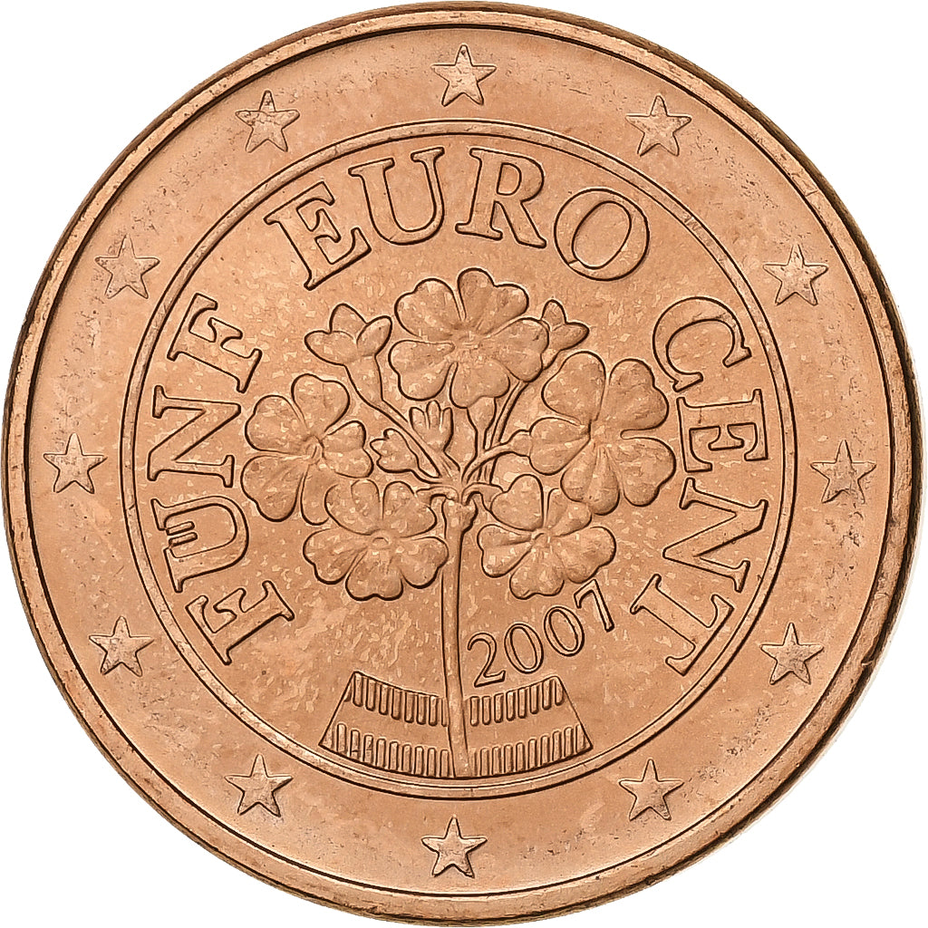 Austria, 5 Euro Cent, 2007, Vienna, Copper Plated Steel, MS(60-62)