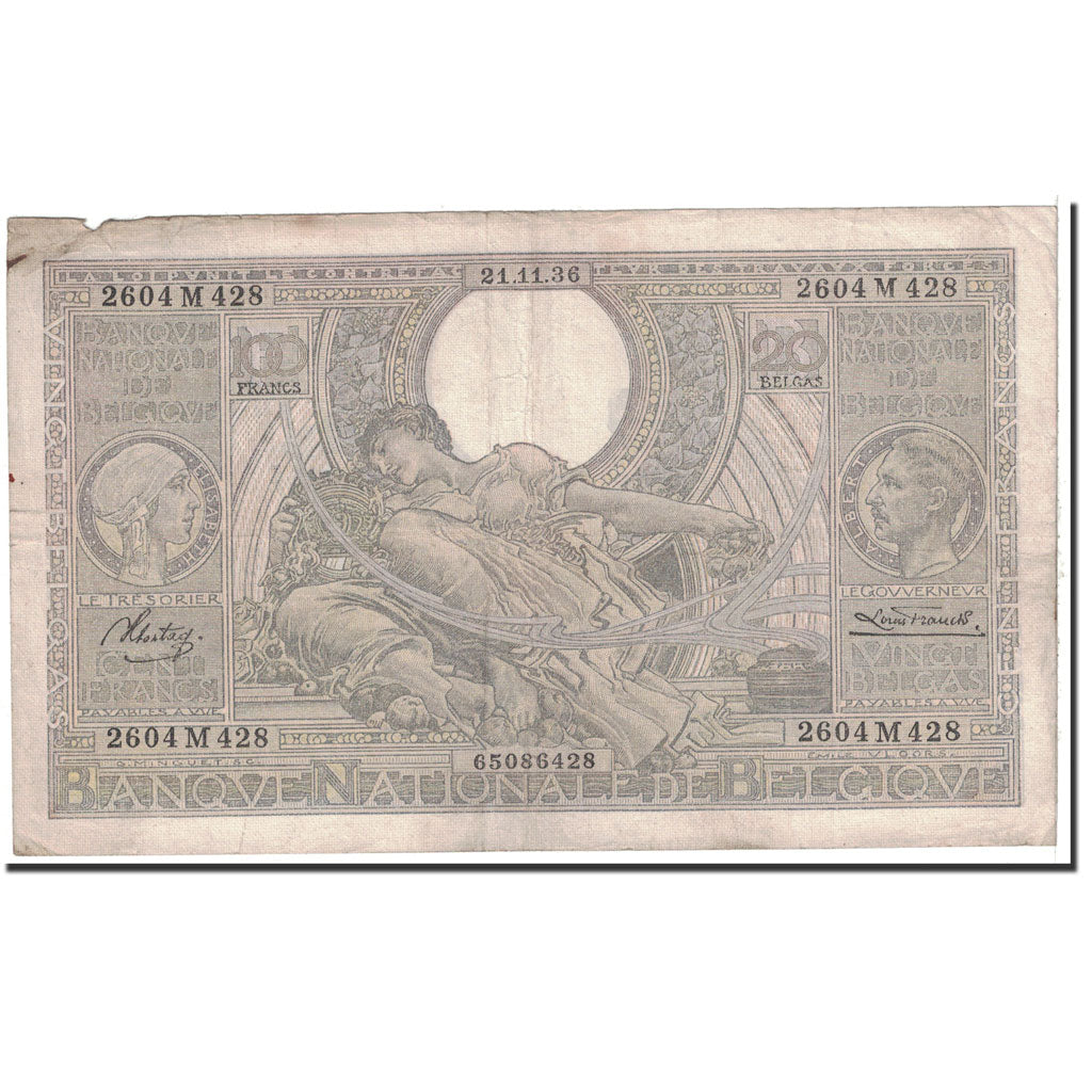Banknote, Belgium, 100 Francs-20 Belgas, 1936, 1936-11-21, KM:107, EF(40-45)