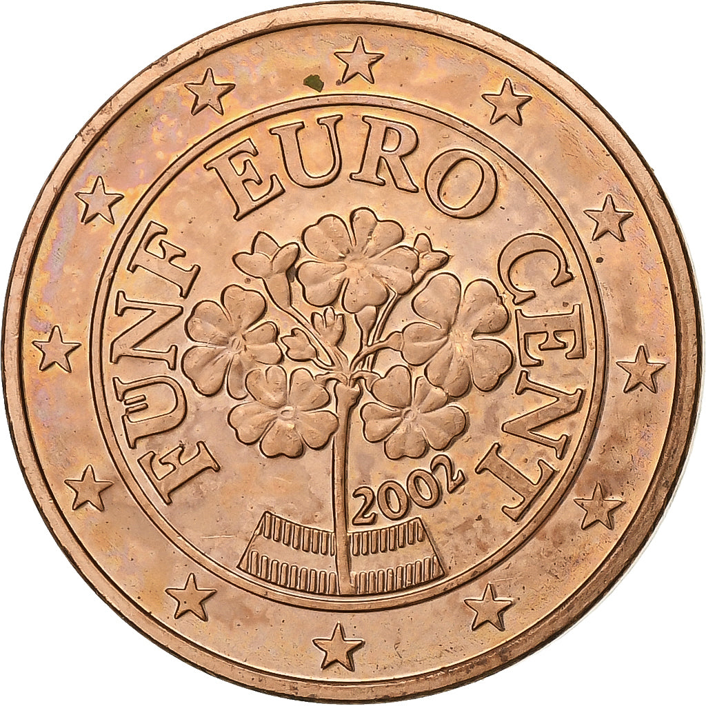 Austria, 5 Euro Cent, 2002, Vienna, Copper Plated Steel, AU(55-58)
