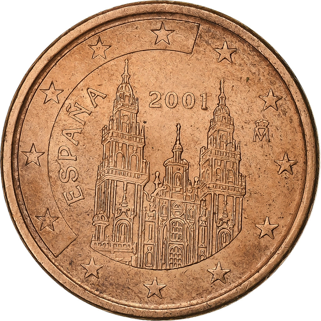 Spain, 5 Euro Cent, 2001, Madrid, Copper Plated Steel, MS(60-62)