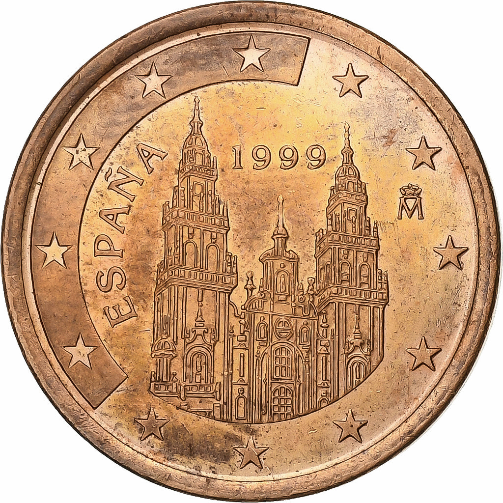Spain, 5 Euro Cent, 1999, Madrid, Copper Plated Steel, AU(55-58)