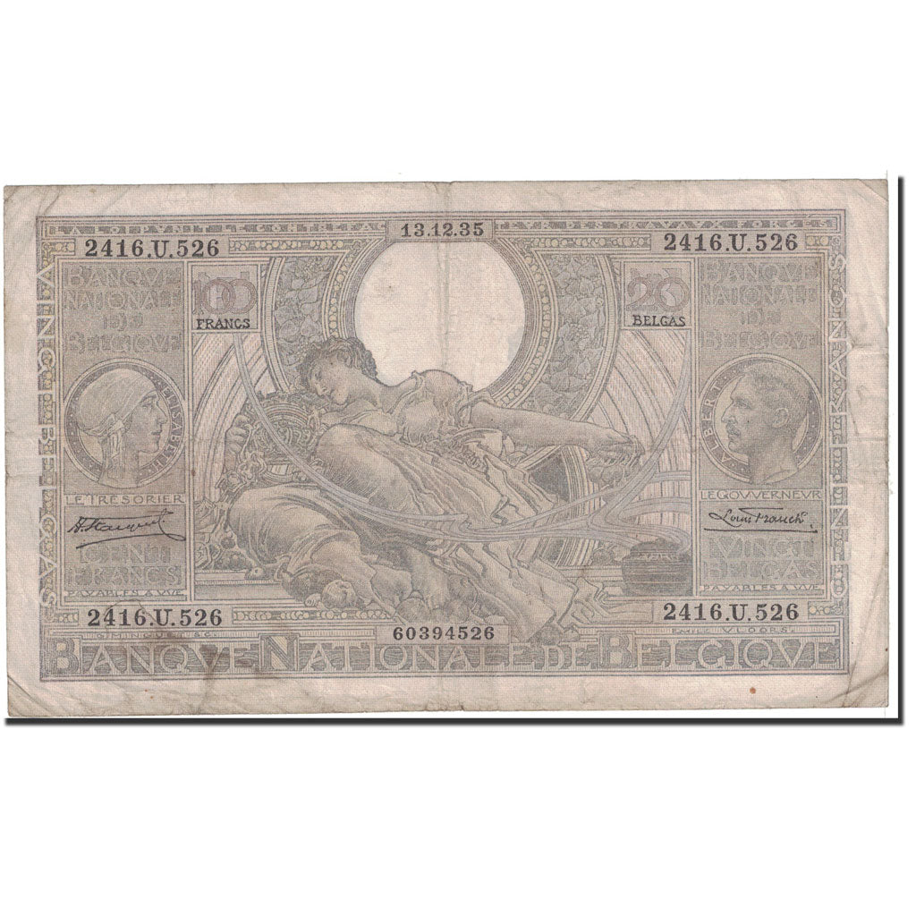 Banconote, Belgio, 100 Francs-20 Belgas, 1935, 1935-12-13, KM:107, MB+