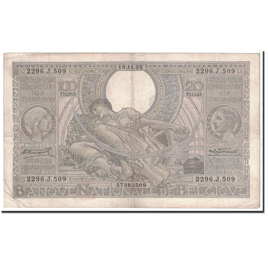 Banknot, Belgia, 100 Francs-20 Belgas, 1935, 1935-11-19, KM:107, EF(40-45)