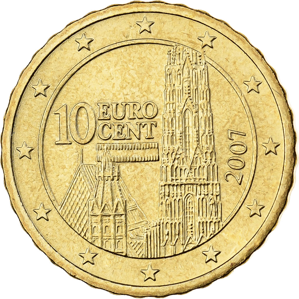 Austria, 10 Euro Cent, 2007, Vienna, Nordic gold, MS(60-62)