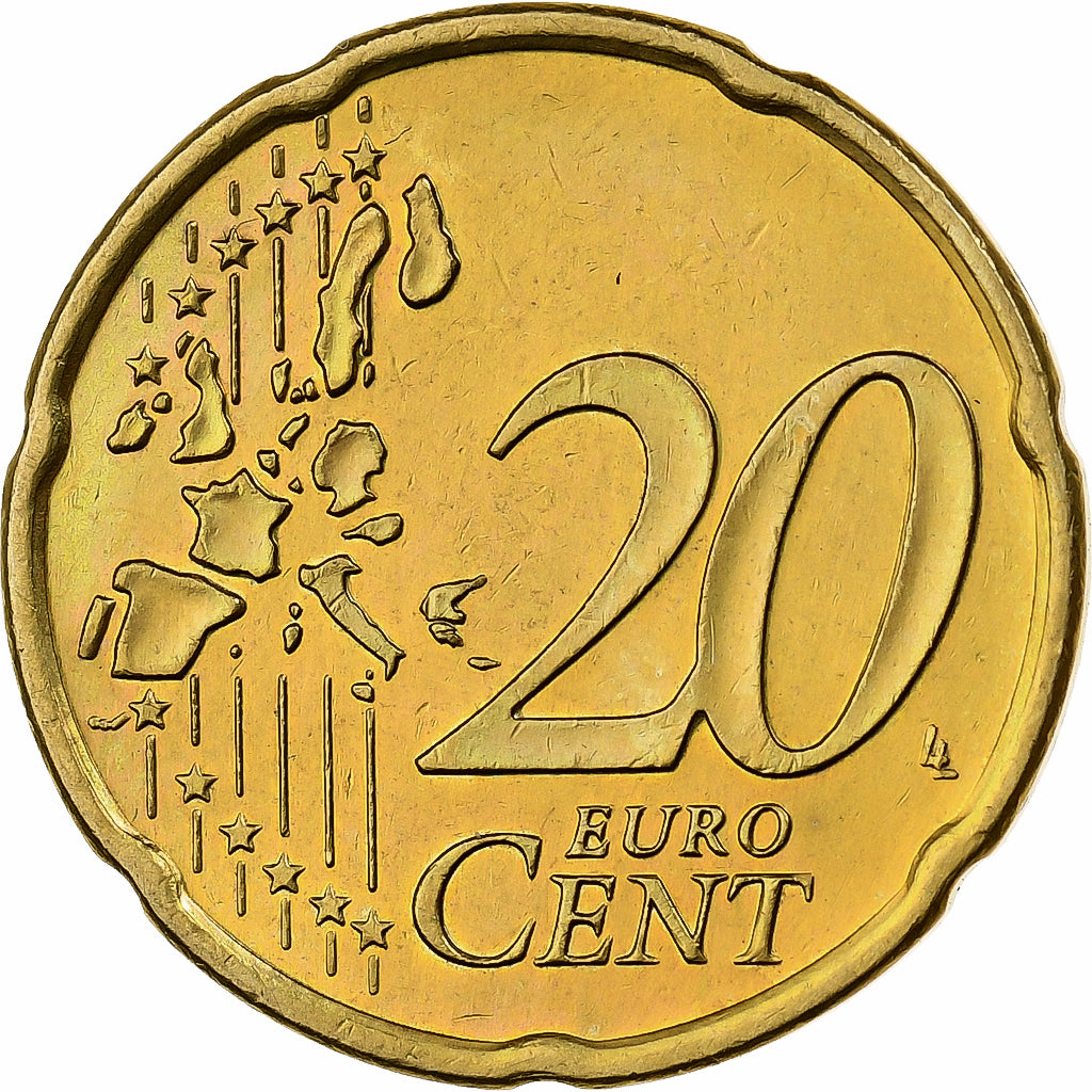 Alemanha, 20 Euro Cent, 2002, Stuttgart, Nordic gold, MS(60-62)