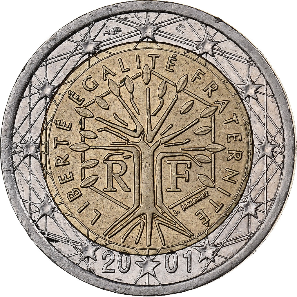 France, 2 Euro, 2001, Paris, Bi-Metallic, MS(60-62)
